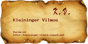 Kleininger Vilmos névjegykártya